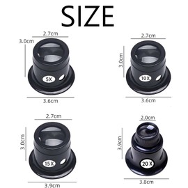 4 Pcs Jewellers Loupe, 1pcs Eyepiece Steel Ring Adjustable Headband, Jewellers Magnifying Glass, Jewellers Magnifying Glass Watchmakers Eye Glass Professional Monocular(5x 10x 15x 20x)