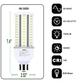 SAGFU 50W LED Corn COB Light Bulb, LED Corn Bulb 5000K Daylight White,500W Equivalent,7500 Lumens Super Bright,E26/E39 Base for Indoor Outdoor Garage Warehouse G3 (50W 1PACK)