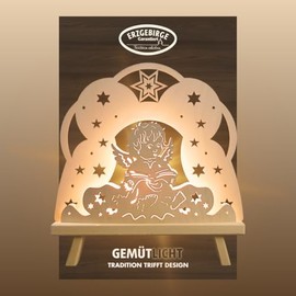 WEIGLA - Decorative Light Original Ore Mountains I Angel Motif I 1 Lamp I 7 W E14 I Christmas Decoration Indoor I Wooden Christmas Lighting I Window Decoration