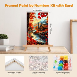 MOGTAA Autumn Paint by Numbers for Adults Beginner with Frame, Landscape Painting by Numbers for Adults with Easel, DIY Oil Painting Kits Art Crafts for Home Decor, 8x12in