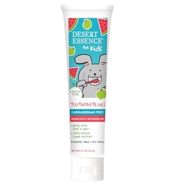 Desert Essence, Green Apple Watermelon Toothpaste Kids Gel, 4.7 oz. - Safe to Swallow, Fluoride Free, SLS Free, Gluten-Free, Vegan, Plant Powered Form