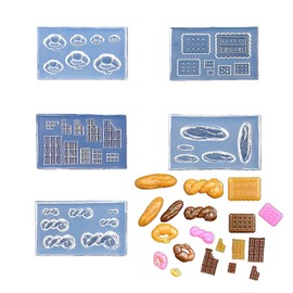 CoolDIY Multipurpose Mini Silicone Mould Set: Bread, Chocolate, Croissants, Multiple Designs - Perfect for Clay Crafts, Dollhouse Miniatures, Nail Art Decor (5Pcs Group2)