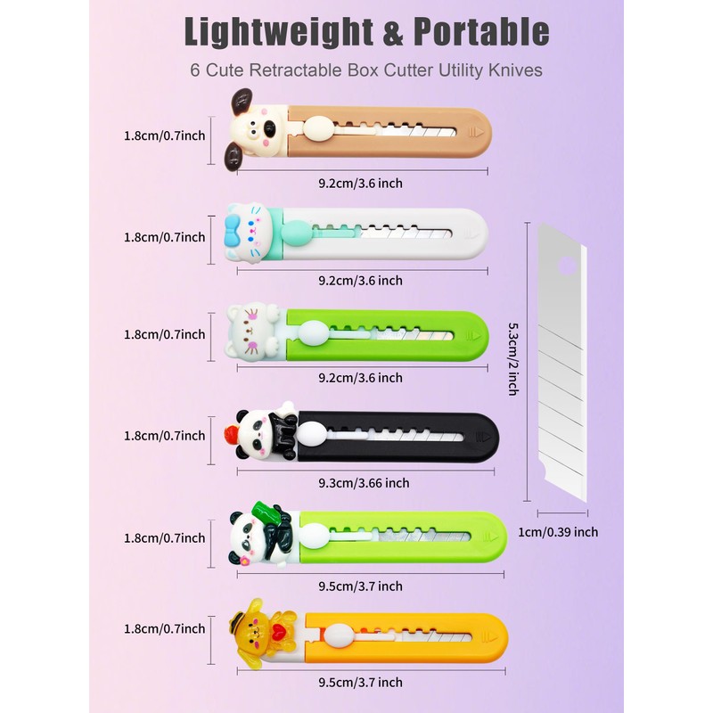 6 Pack Box Cutter Retractable, Sharp Utility Knife Retractable, Cute