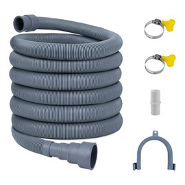 20FT Flexible Corrugated Drain Hose for Washing Machine & Dishwasher Heavy-Duty Extension Hose with Adapter, 2 Clamps & U-Bend Holder