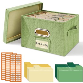 Vienrose Greeting Card Organizer 1 Pack, Storage Box with 20 Adjustable Dividers, Foldable Organizer Box Holds over 150 Cards, Storage Stickers Recipes Photos Envelopes Bills Vinyl Records, GrassGreen