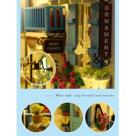 3D Puzzle Miniature House Kit Bookend Bookend LED Bookshelf Decoration Handmade Kit Assembly Wooden Puzzle Wood Craft Illustration (Sea Wind Border)