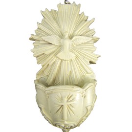 Catholic Confirmation Holy Spirit Dove 5 Inch White Resin Hanging Holy Water Font