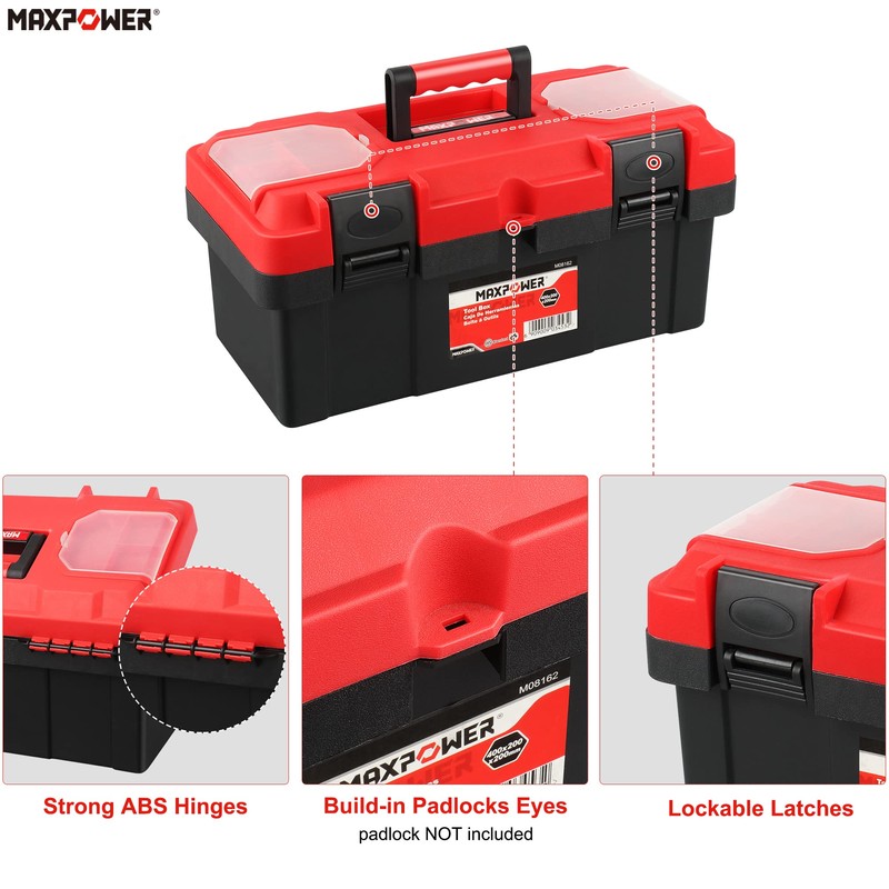MAXPOWER Tool Box 16 inch, Plastic Small Tool Box with