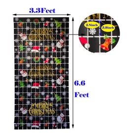 Prudance 2Pcs Black Christmas Foil Fringe Curtain,Sequin Square Curtain Photo Backdrop Props Suitable for Christmas New Years Decor (3.3 x 6.6 Ft)