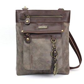 CHALA GEMINI Crossbody PU Leather Messenger Bag Grey - Feather