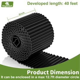 Heybeaut Corrugated Metal Garden Edging - 6" x40' Color-Coated Steel Border, Durability Easy to Cut, Easy Installation & Stability, Ideal for DIY Flower Beds, Pathways and Patio Design Black