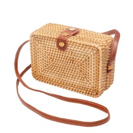 Lumova Handwoven Round Rattan Purse Crossbody – Straw Basket Wicker Bag for Women – Square Summer Handbag (Brown Square)