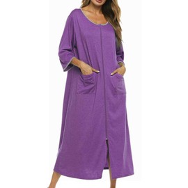 Bloggerlove House Dress Cotton Robes for Women Plus Size Nightgowns Lightweight Zipper Bathrobe Loungewear Grandma's House Coat Solid Purple