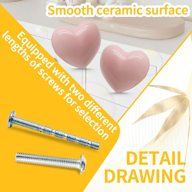Cionyce 12 Pcs Ceramic Cabinet Knobs Heart Shape Cabinet Pulls