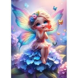 DPHERO DIY Cartoon Fairy Elf Diamond Painting Kits Pictures for Adults Beginners, 5D Butterfly Diamond Painting Set, DIY Flowers Round Stones Diamond Art Kits, Diamond Art for Home Decor 30 x 40 cm