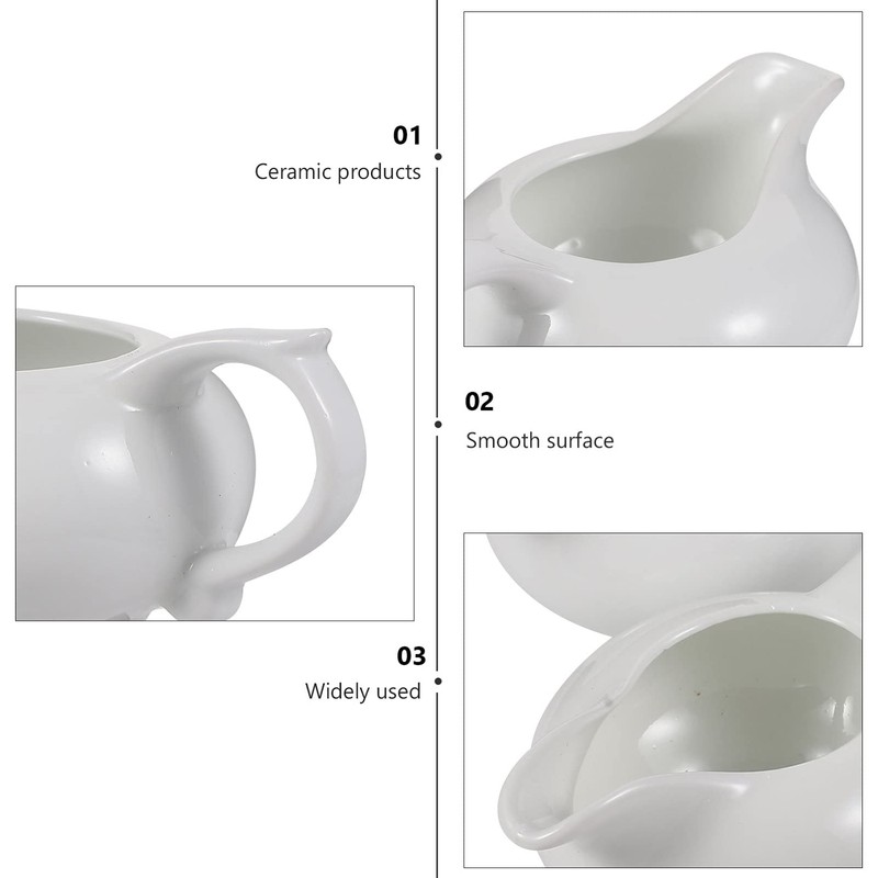 3pc Mini White Ceramic Creamer with Handle, Ceramic Milk Jug