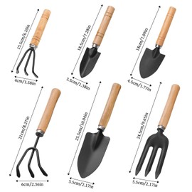 6 Stück Mini Gartenwerkzeug Set, Holzgriff Eisen Gartenwerkzeug Set Pflanze Holzgriff Handheld Mini Schaufel Spaten Rechen Gartenset Gartenschaufel Klein Gartengeräte