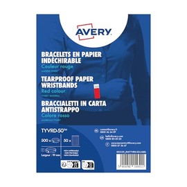 Avery Tyvek Paper Bracelets/Wristbands - Red- Tear-Proof - Ideal for Events,Ideal for Events, Parties, Celebration TYVRD-50
