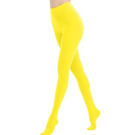 Women's Stockings 80D Semi Opaque Tights, High Waist Soft Pantyhose, Bright Yellow Funky Tights (19 Colors)
