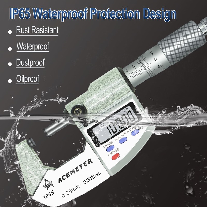 ACEMETER Digital Micrometer Precision Professional 0-1" (0-25mm) Range, 0.00005" (0.001mm)