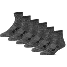 FUN TOES Calcetines de tobillo 80% lana para hombre, 6 pares, soporte de arco fuerte, parte inferior acolchada de invierno, ideal para senderismo, Negro, 10-13