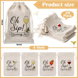 Aliceset 20 Pack Recovery Kit Bags Oh Sip Kit Drawstring Bags 5"x7" for Bachelorette Party Weddings Bachelor Bridal Shower Party Favors
