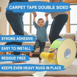 ARRYNTHEON Double Sided Carpet Tape for Hardwood Floors 2 Inch x 15 Yards Non Slip Rug Tape for Tile Floors, Easy to Remove Without Residue Rug Tape Gripper for Carpet (Yellow, 2Inch x 15Yards)