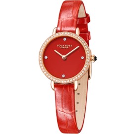 Lola Rose Red Wrist Watch for Women: Carnelian Zirconia Dial, Red Leather Strap, Captivating Color for Clothes Combinations