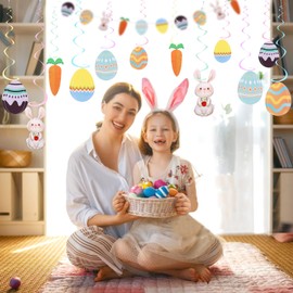 Hianjoo Easter Spiral Decoration, Easter Egg Rabbit Carrot Swirls, Hanging Swirl Ceiling Decoration, Easter Hanging Decoration Spiral, Easter Decorations Streamers for Easter Party Supplies