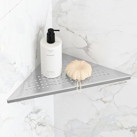Qeke Bathroom Corner Shelf, Recessed 10" Shower Shelf Caddy, SUS304 Stainless Steel Shelf Wall Mount Triangular, No Drilling, Brushed Nickel