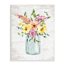 Stupell Industries Spring Meadow Bouquet Traditional Glass Jar Flowers Wall Plaque, 13 x 19, Pink