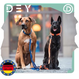 DEY - Premium Nylon Dog Lead 2 m | 3-Way Adjustable | for Small, Medium and Large Dogs | Many Colours | Double Lead for Dog/Cat/Puppy | Recall Lead | Lead Lead | Puppy Lead | Red, L