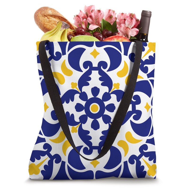 Mediterranean Tiles Blue & Yellow Pattern Tote Bag