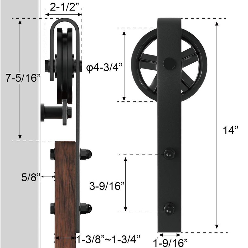 WINSOON 5-16FT Single Wood Sliding Barn Door Hardware Basic Black