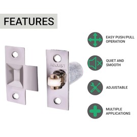 Pack of 2 Adjustable Roller Catch Spring Loaded Latch Lock for Internal Doors | Nickel Plated