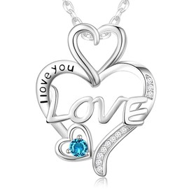 Jewelry for Women Love Heart Birthstone Necklaces Gifts for Her Necklaces for Women I Love You Necklace Girlfriend Wife Birthday Gifts for Wife Women Mom Anniversary Christmas Valentines Mother's Day,