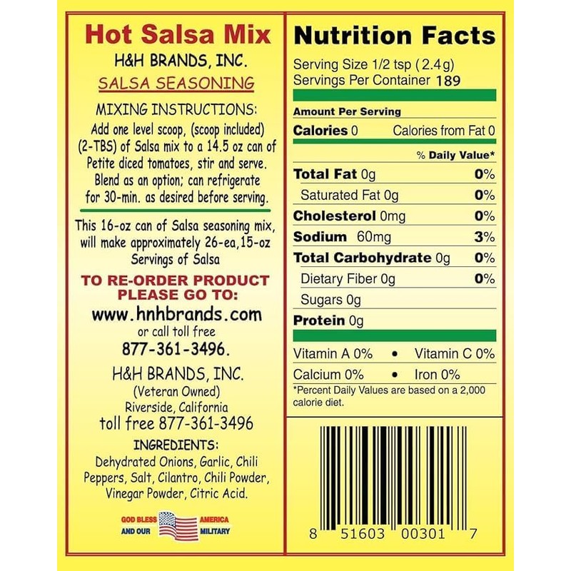 30 Second Salsa Seasoning Mix - Hot, (16-oz. Can Makes