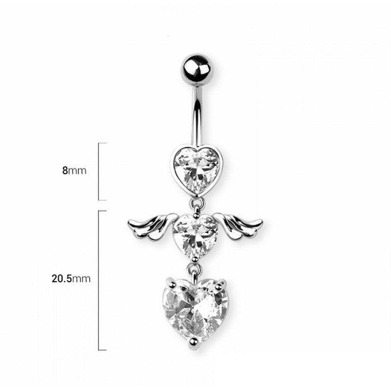 Pierced Owl 14GA 316L Stainless Steel Double CZ Crystal Heart