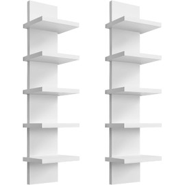 Hlimior 5 Tier Wall Shelf Unit - Lack Floating Shelf White，2 Pack - Narrow Smooth Laminate Finish - Vertical Column Wall Decor Mount Floating Storage Home Decor Organizer Tall Tower Utility Shelf