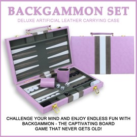 Backgammon Sets for Adults, 15 inch Backgammon Purple Sets Classic Board Game with Premium Leather Case, Portable Travels Strategy Backgammon Game Set for Adults, Kids (Purple)
