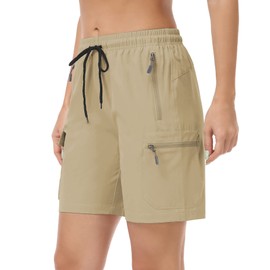 GymBrave Women's Quick Dry Lightweight Cargo Shorts for Outdoor Athletic Travel with Pockets, Dark khaki