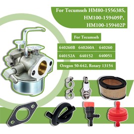 640152 Carburetor for Tecumseh 640152A 640023 640051 640140 640260B HM80 HM90 HM100 8HP-10HP Engine Snow Blower Mower, for Coleman PowerMate 5000w Generator with 33268 Air Filter Spark Plug Kit