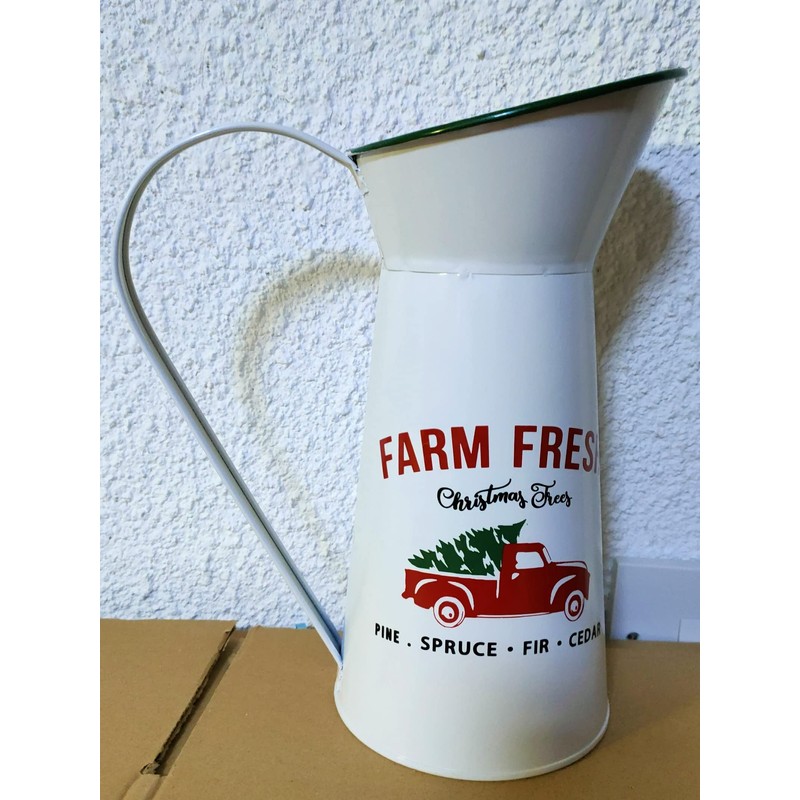 Farm Fresh Large Xmas Metal Jug Christmas Festive Themed 26cm
