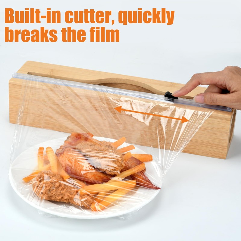 Plastic Wrap Dispenser with Cutter,Cling Wrap with Slide Cutter for