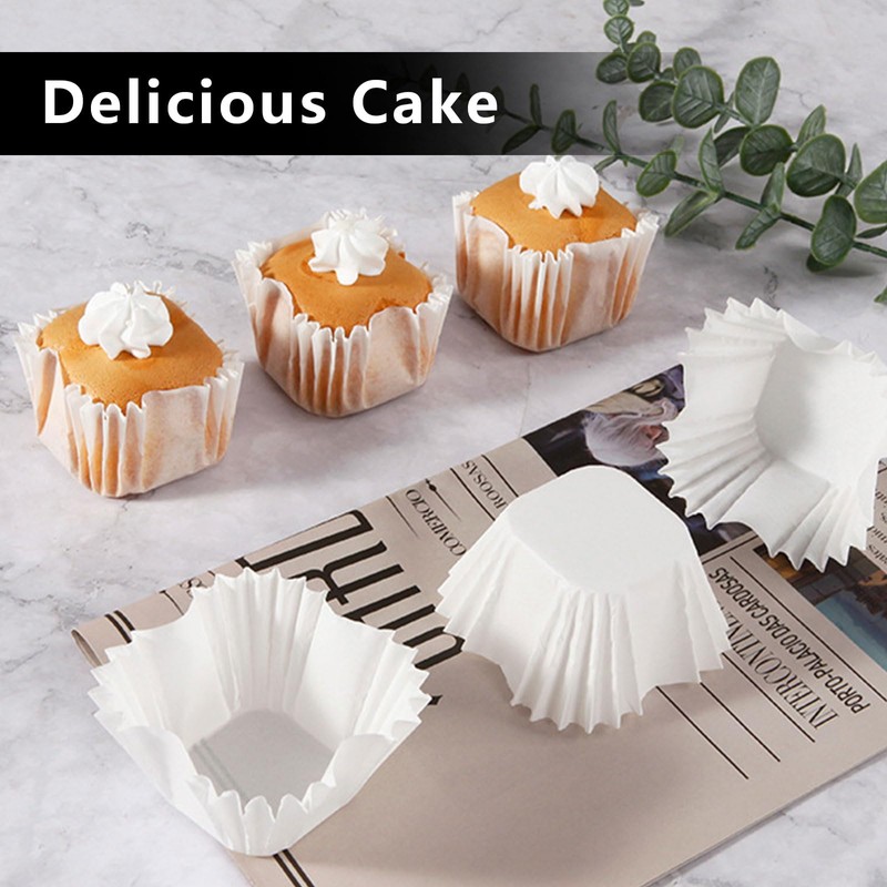 BRIOTA 100pcs Square Cupcake Liners, 2.4x1.7x1.6 Inch Cupcake Cases White,