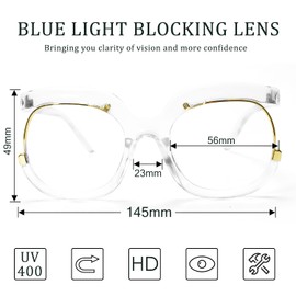 Rmerom Blue Light Blocking Oversized Glasses Stylish Fake Round Eyeglasses for Women UV400 Protection Eyewear GVA9051 (Transparent white)