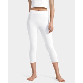 JOCMIC Girls Capri Leggings High Waisted Athletic Leggings with Pockets for Kids Dance Gymnastics Running White 11-12 Years