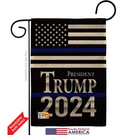 President Trump Thin Blue Line Burlap Garden Flags Pack Patriotic Democrat Republican Tea Party United State American Election USA Vintage Applique Gift Yard House Double-Sided 13 X 18.5