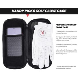 Handy Picks Performance Golf Glove Case - Golf Gloves Holder Case That Protects n Keeps Your Golf Gloves Neat n Dry - Air Flows Through on The Back Cover to Let The Moisture Out (Black)