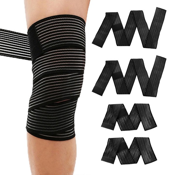 LNSYSNS Elastische Bandage, 4 Stück Schwarz Oberschenkelbandage, Selbstklebende Bandage, Kniebandage